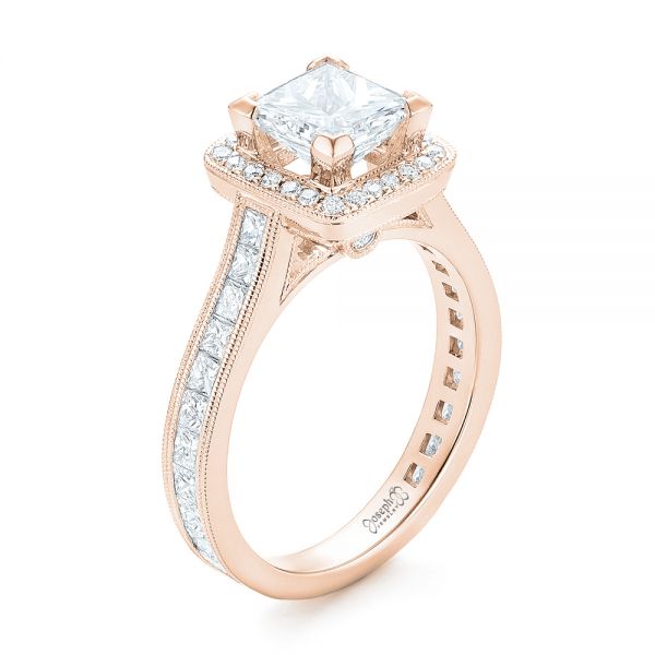 14k Rose Gold 14k Rose Gold Custom Diamond Halo Engagement Ring - Three-Quarter View -  102882
