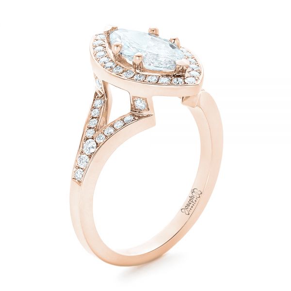 18k Rose Gold 18k Rose Gold Custom Diamond Halo Engagement Ring - Three-Quarter View -  102910