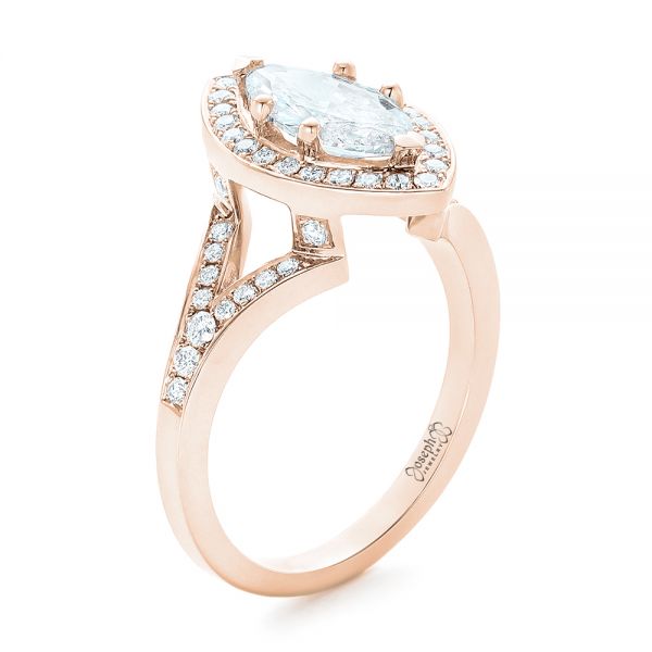 18k Rose Gold 18k Rose Gold Custom Diamond Halo Engagement Ring - Three-Quarter View - 102910