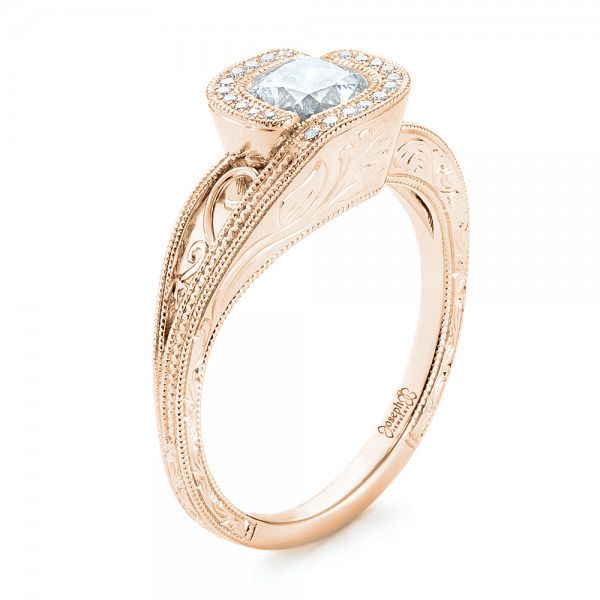 18k Rose Gold 18k Rose Gold Custom Diamond Halo Engagement Ring - Three-Quarter View -  102936