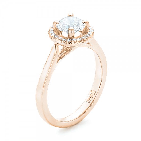 14k Rose Gold 14k Rose Gold Custom Diamond Halo Engagement Ring - Three-Quarter View -  103002