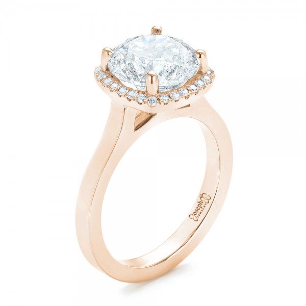 18k Rose Gold 18k Rose Gold Custom Diamond Halo Engagement Ring - Three-Quarter View -  103005