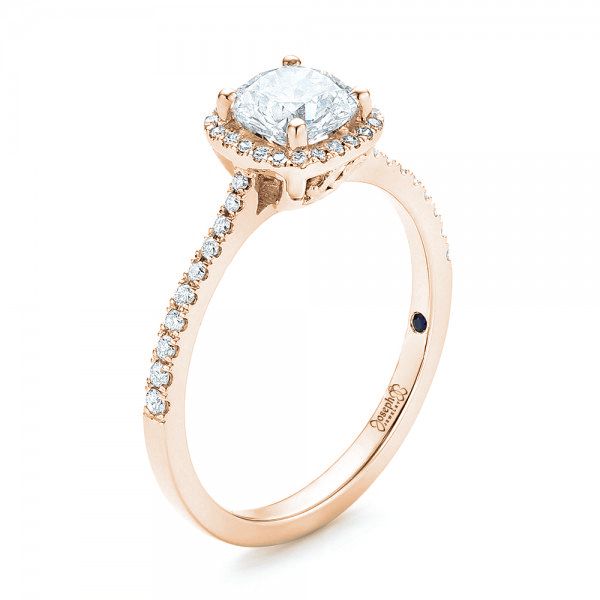 18k Rose Gold 18k Rose Gold Custom Diamond Halo Engagement Ring - Three-Quarter View -  103037