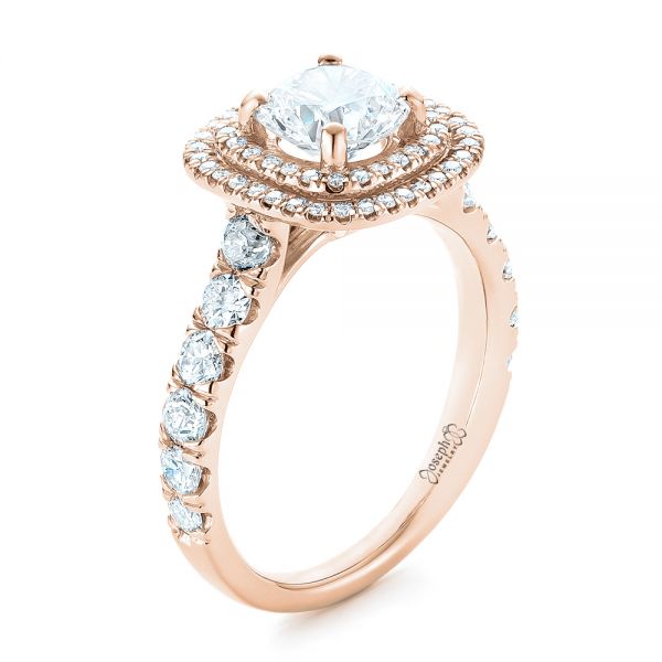 14k Rose Gold 14k Rose Gold Custom Diamond Halo Engagement Ring - Three-Quarter View -  103139