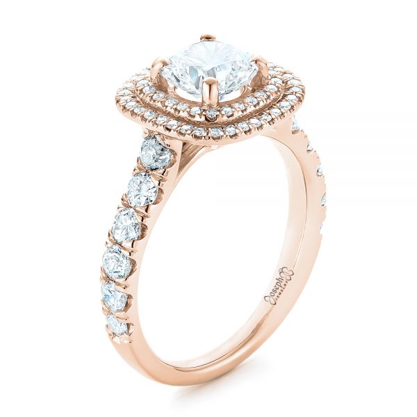 18k Rose Gold 18k Rose Gold Custom Diamond Halo Engagement Ring - Three-Quarter View - 103139