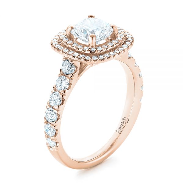 18k Rose Gold 18k Rose Gold Custom Diamond Halo Engagement Ring - Three-Quarter View -  103139