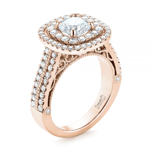18k Rose Gold 18k Rose Gold Custom Diamond Halo Engagement Ring - Three-Quarter View -  103223