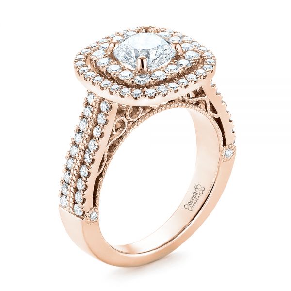 18k Rose Gold 18k Rose Gold Custom Diamond Halo Engagement Ring - Three-Quarter View - 103223