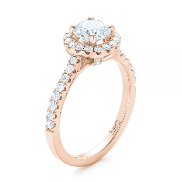 14k Rose Gold 14k Rose Gold Custom Diamond Halo Engagement Ring - Three-Quarter View -  103268