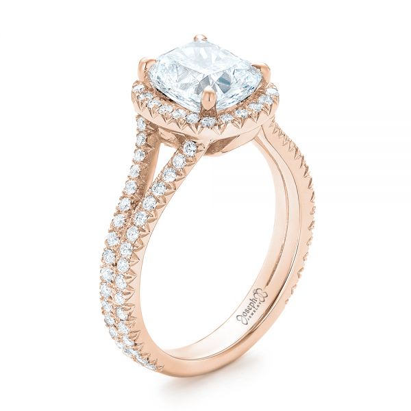 18k Rose Gold 18k Rose Gold Custom Diamond Halo Engagement Ring - Three-Quarter View -  103353