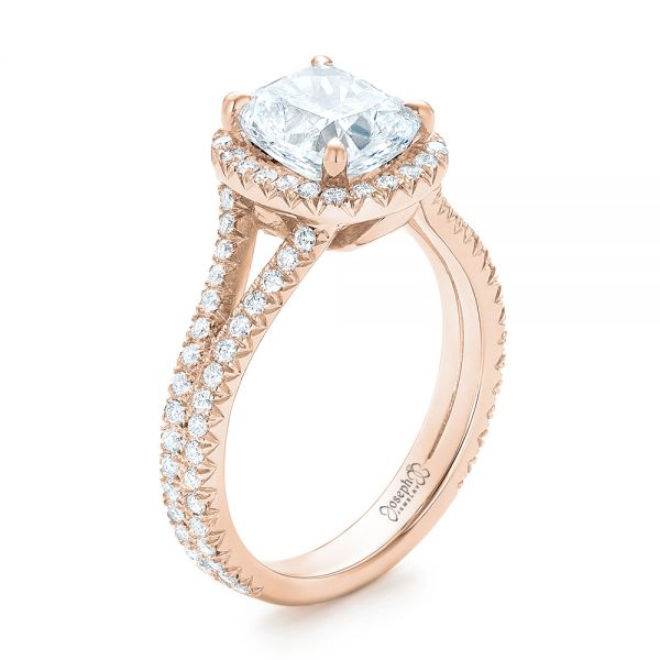 18k Rose Gold 18k Rose Gold Custom Diamond Halo Engagement Ring - Three-Quarter View - 103353