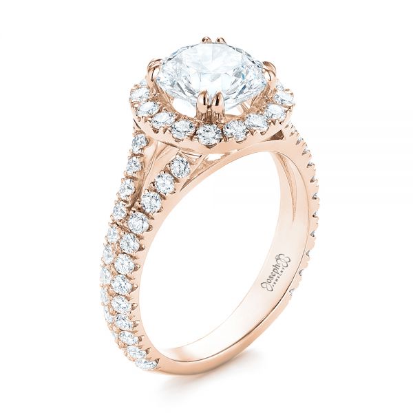 18k Rose Gold 18k Rose Gold Custom Diamond Halo Engagement Ring - Three-Quarter View -  103357