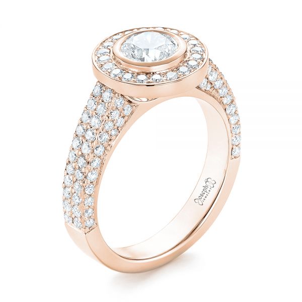 18k Rose Gold 18k Rose Gold Custom Diamond Halo Engagement Ring - Three-Quarter View - 103394