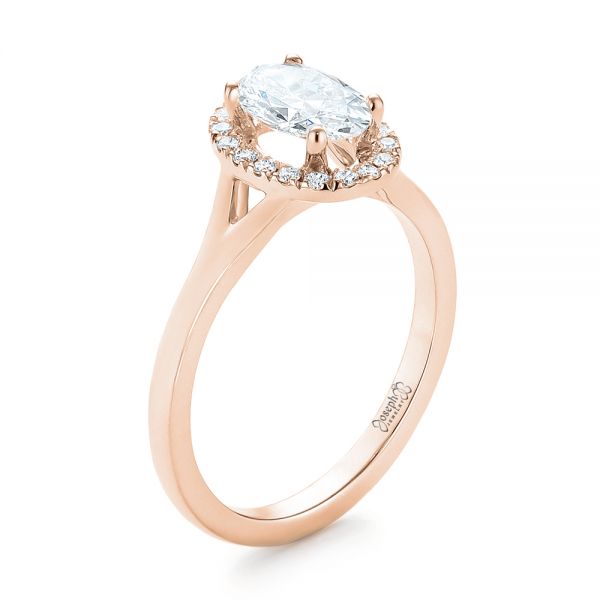 18k Rose Gold 18k Rose Gold Custom Diamond Halo Engagement Ring - Three-Quarter View -  103413