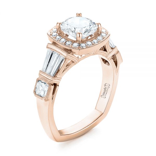 18k Rose Gold 18k Rose Gold Custom Diamond Halo Engagement Ring - Three-Quarter View -  103436