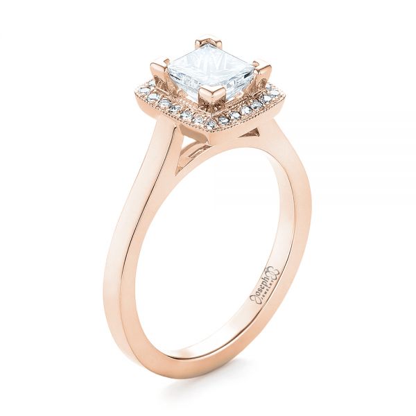 14k Rose Gold 14k Rose Gold Custom Diamond Halo Engagement Ring - Three-Quarter View -  103515