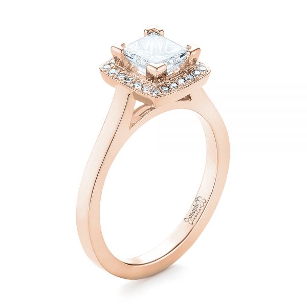 18k Rose Gold 18k Rose Gold Custom Diamond Halo Engagement Ring - Three-Quarter View - 103515