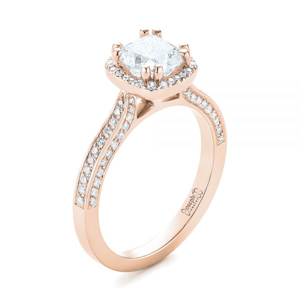 18k Rose Gold 18k Rose Gold Custom Diamond Halo Engagement Ring - Three-Quarter View -  103535