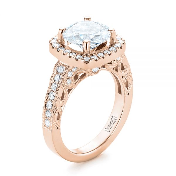 18k Rose Gold 18k Rose Gold Custom Diamond Halo Engagement Ring - Three-Quarter View -  103595