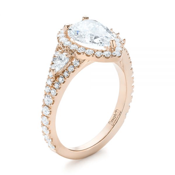 18k Rose Gold 18k Rose Gold Custom Diamond Halo Engagement Ring - Three-Quarter View - 103632