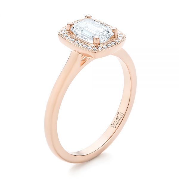 18k Rose Gold 18k Rose Gold Custom Diamond Halo Engagement Ring - Three-Quarter View -  103914