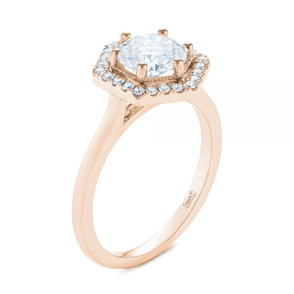 14k Rose Gold 14k Rose Gold Custom Diamond Halo Engagement Ring - Three-Quarter View -  103992