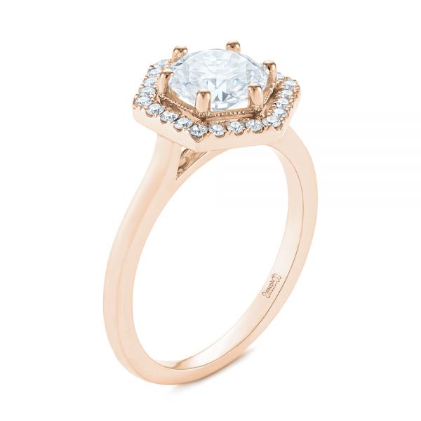 14k Rose Gold 14k Rose Gold Custom Diamond Halo Engagement Ring - Three-Quarter View - 103992