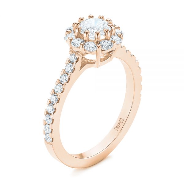 14k Rose Gold 14k Rose Gold Custom Diamond Halo Engagement Ring - Three-Quarter View - 104064
