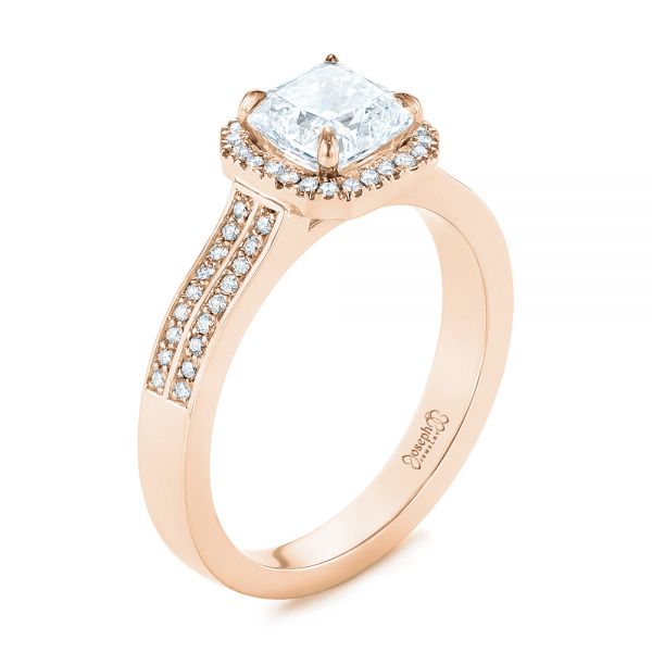 14k Rose Gold 14k Rose Gold Custom Diamond Halo Engagement Ring - Three-Quarter View -  104070