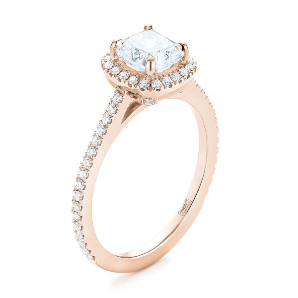 18k Rose Gold 18k Rose Gold Custom Diamond Halo Engagement Ring - Three-Quarter View -  104686