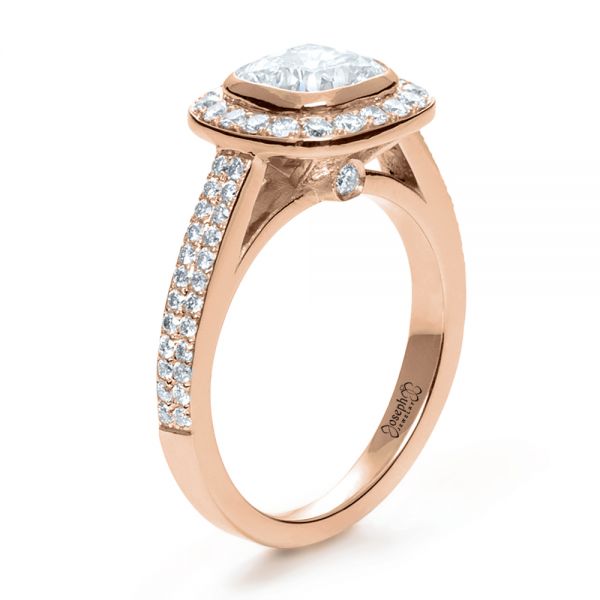 14k Rose Gold 14k Rose Gold Custom Diamond Halo Engagement Ring - Three-Quarter View -  1116