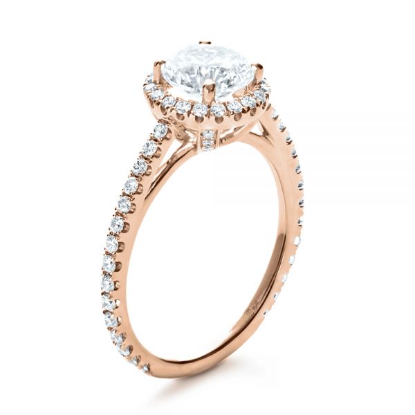 14k Rose Gold 14k Rose Gold Custom Diamond Halo Engagement Ring - Three-Quarter View -  1123