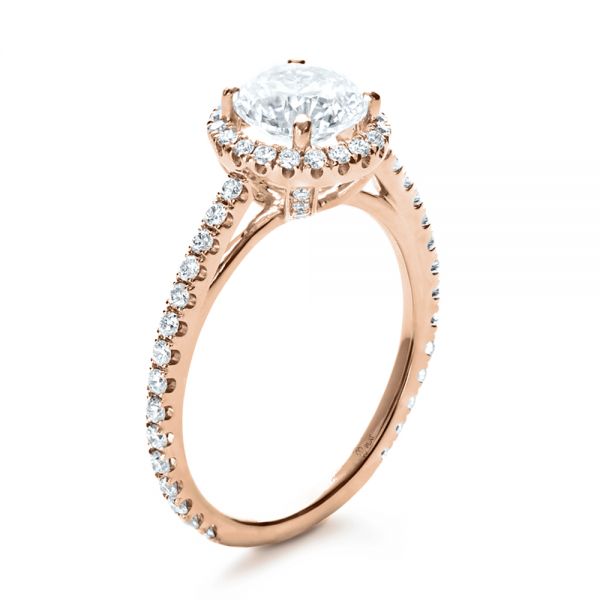 14k Rose Gold 14k Rose Gold Custom Diamond Halo Engagement Ring - Three-Quarter View - 1123