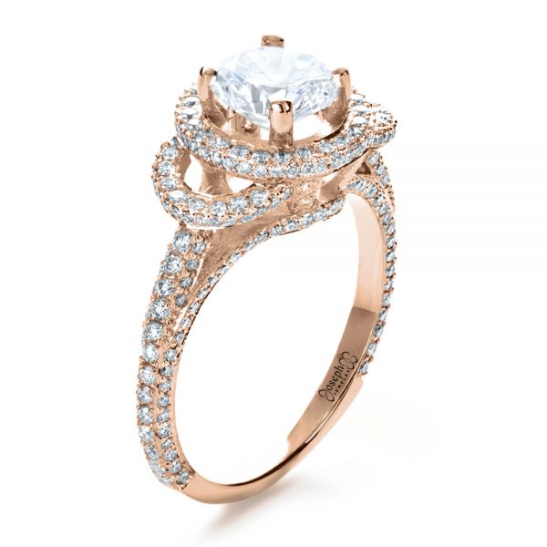14k Rose Gold 14k Rose Gold Custom Diamond Halo Engagement Ring - Three-Quarter View - 1128