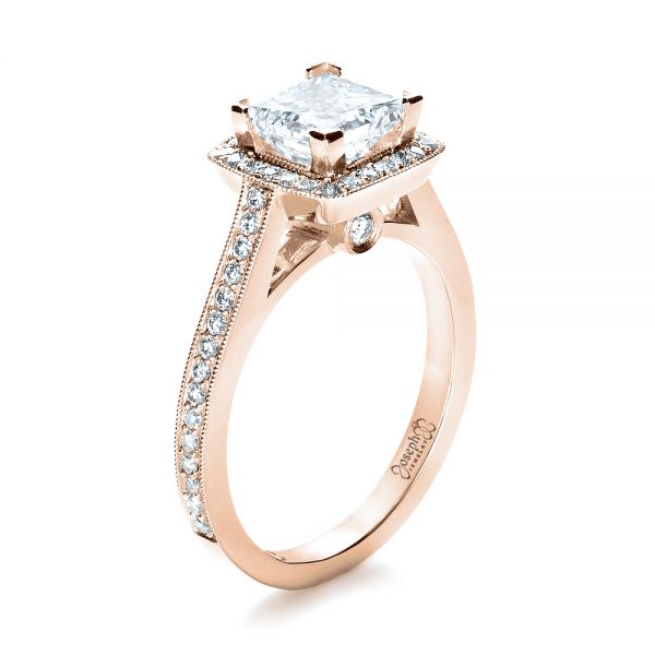 14k Rose Gold 14k Rose Gold Custom Diamond Halo Engagement Ring - Three-Quarter View -  1435
