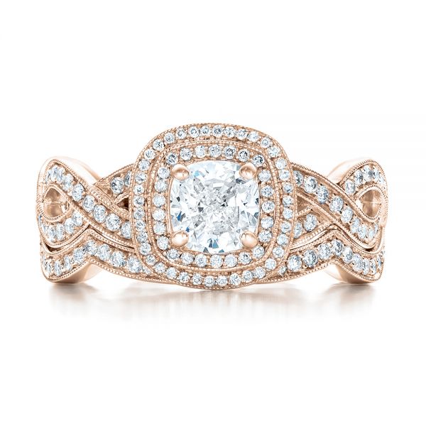 14k Rose Gold 14k Rose Gold Custom Diamond Halo Engagement Ring - Three-Quarter View -  102119
