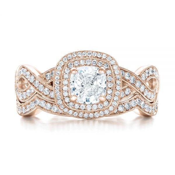 18k Rose Gold 18k Rose Gold Custom Diamond Halo Engagement Ring - Three-Quarter View -  102119