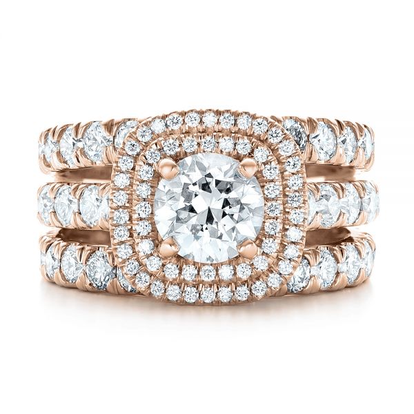18k Rose Gold 18k Rose Gold Custom Diamond Halo Engagement Ring - Three-Quarter View -  103139