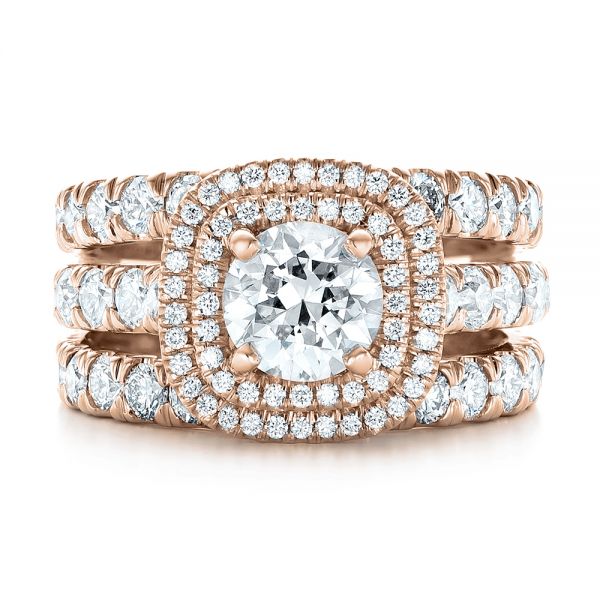 18k Rose Gold 18k Rose Gold Custom Diamond Halo Engagement Ring - Three-Quarter View - 103139