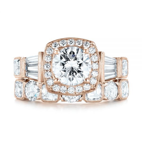 18k Rose Gold 18k Rose Gold Custom Diamond Halo Engagement Ring - Three-Quarter View -  103436