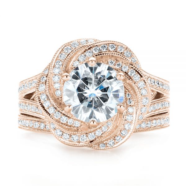 14k Rose Gold 14k Rose Gold Custom Diamond Halo Engagement Ring - Three-Quarter View -  103325