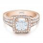 14k Rose Gold 14k Rose Gold Custom Diamond Halo Engagement Ring - Flat View -  100098 - Thumbnail