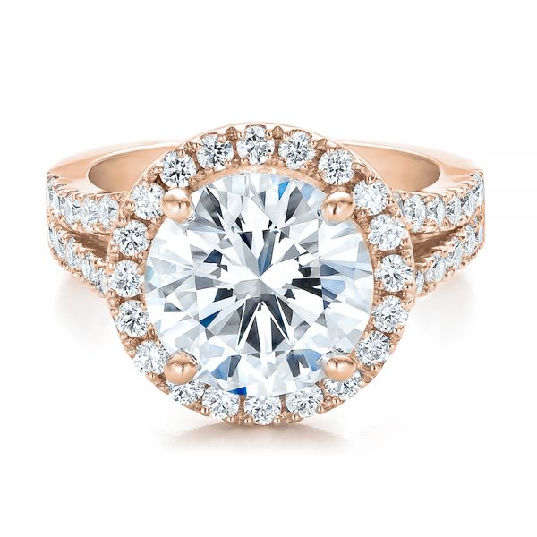 14k Rose Gold 14k Rose Gold Custom Diamond Halo Engagement Ring - Flat View -  100484