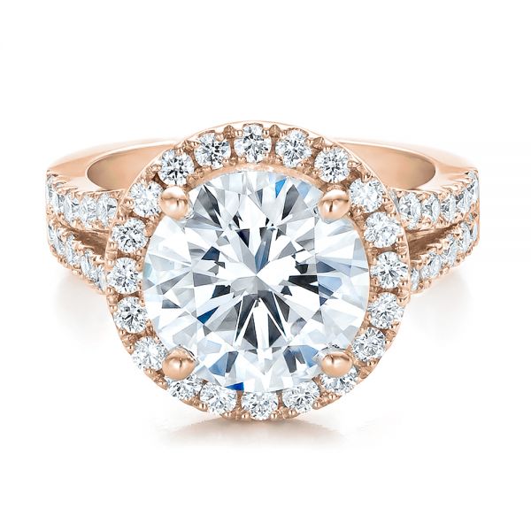 14k Rose Gold 14k Rose Gold Custom Diamond Halo Engagement Ring - Flat View - 100484