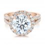 14k Rose Gold 14k Rose Gold Custom Diamond Halo Engagement Ring - Flat View -  100484 - Thumbnail