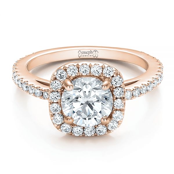 14k Rose Gold 14k Rose Gold Custom Diamond Halo Engagement Ring - Flat View -  100629