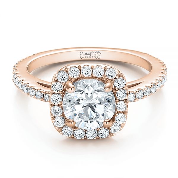 14k Rose Gold 14k Rose Gold Custom Diamond Halo Engagement Ring - Flat View - 100629