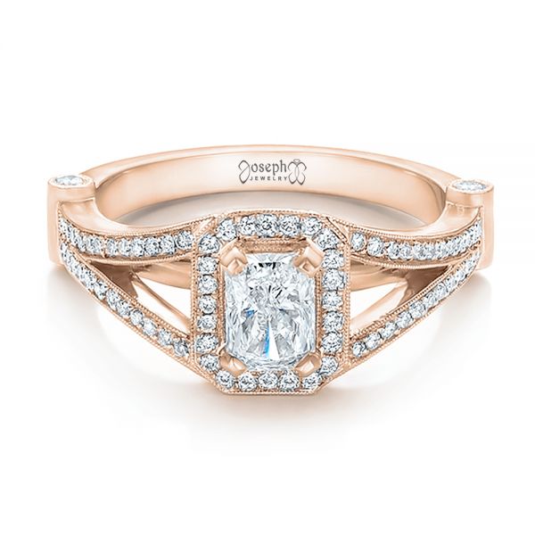 14k Rose Gold 14k Rose Gold Custom Diamond Halo Engagement Ring - Flat View - 100651