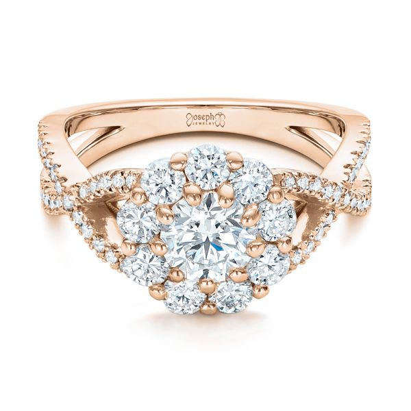 18k Rose Gold 18k Rose Gold Custom Diamond Halo Engagement Ring - Flat View -  100874