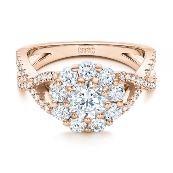 14k Rose Gold 14k Rose Gold Custom Diamond Halo Engagement Ring - Flat View - 100874